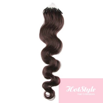 24 60cm Micro Ring Human Hair Extensions Wavy Dark Brown