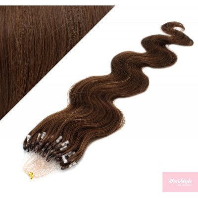 24˝ (60cm) Micro ring human hair extensions wavy - medium brown