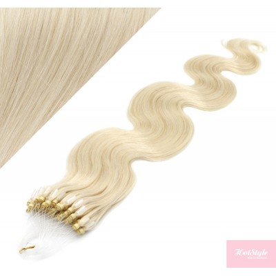 24˝ (60cm) Micro ring human hair extensions wavy - platinum blonde