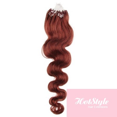 24 60cm Micro Ring Human Hair Extensions Wavy Copper Red