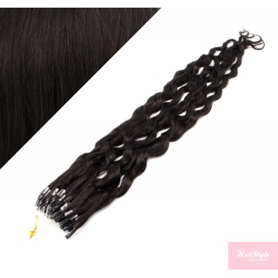 24˝ (60cm) Micro ring human hair extensions curly - natural black