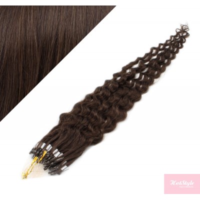 24˝ (60cm) Micro ring human hair extensions curly - dark brown