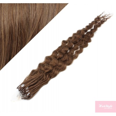 24˝ (60cm) Micro ring human hair extensions curly - medium light brown