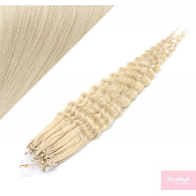 24˝ (60cm) Micro ring human hair extensions curly - platinum blonde