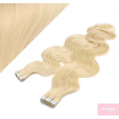 20˝ (50cm) Tape Hair / Tape IN human REMY hair wavy - the lightest blonde