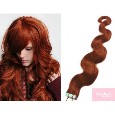 20 50cm Tape Hair Tape In Human Remy Hair Wavy Copper Red