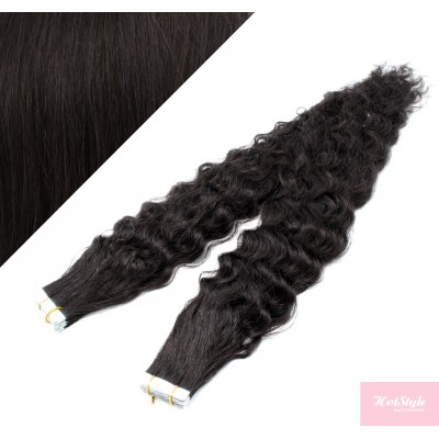 20˝ (50cm) Tape Hair / Tape IN human REMY hair curly - natural black