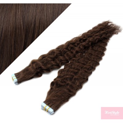 20˝ (50cm) Tape Hair / Tape IN human REMY hair curly - dark brown