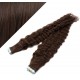20˝ (50cm) Tape Hair / Tape IN human REMY hair curly - dark brown