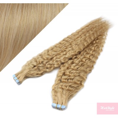 20˝ (50cm) Tape Hair / Tape IN human REMY hair curly - natural blonde