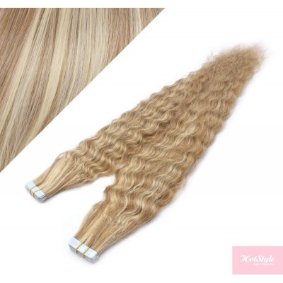 20˝ (50cm) Tape Hair / Tape IN human REMY hair curly - mixed blonde