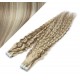 20˝ (50cm) Tape Hair / Tape IN human REMY hair curly - platinum / light brown