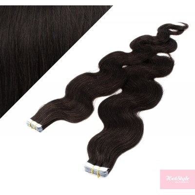 24˝ (60cm) Tape Hair / Tape IN human REMY hair wavy - natural black