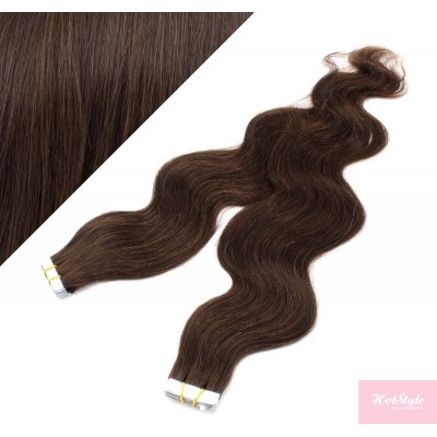 24˝ (60cm) Tape Hair / Tape IN human REMY hair wavy - dark brown