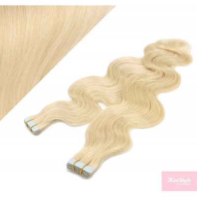 24˝ (60cm) Tape Hair / Tape IN human REMY hair wavy - the lightest blonde