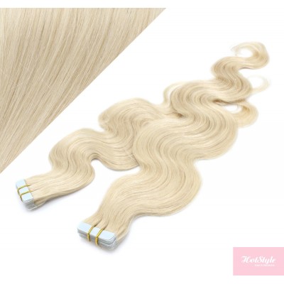 24˝ (60cm) Tape Hair / Tape IN human REMY hair wavy - platinum blonde
