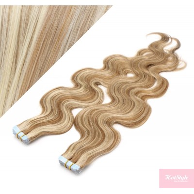 24˝ (60cm) Tape Hair / Tape IN human REMY hair wavy - mixed blonde