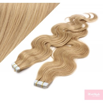 24˝ (60cm) Tape Hair / Tape IN human REMY hair wavy - natural blonde / light blonde