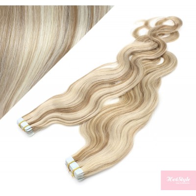 24˝ (60cm) Tape Hair / Tape IN human REMY hair wavy - platinum / light brown