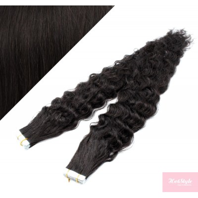 24˝ (60cm) Tape Hair / Tape IN human REMY hair curly - natural black