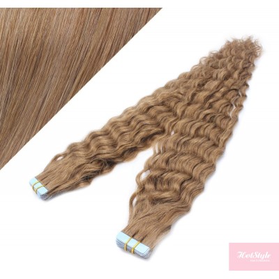 24˝ (60cm) Tape Hair / Tape IN human REMY hair curly - light brown