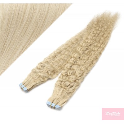 24˝ (60cm) Tape Hair / Tape IN human REMY hair curly - platinum blonde