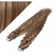 24˝ (60cm) Tape Hair / Tape IN human REMY hair curly - dark brown / blonde