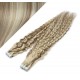 24˝ (60cm) Tape Hair / Tape IN human REMY hair curly - platinum / light brown
