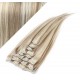 15" (40cm) Clip in human REMY hair 100g - platinum/light brown