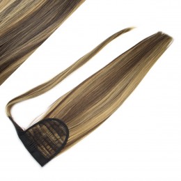 Clip in ponytail wrap / braid hair extension 24" straight - dark brown / blonde
