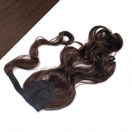 Clip in ponytail wrap / braid hair extension 24" wavy - dark brown