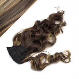 Clip in ponytail wrap / braid hair extension 24" curly - dark brown / blonde