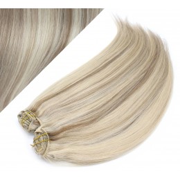 28" (70cm) Deluxe clip in human REMY hair - platinum / light brown