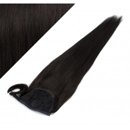 Clip in human hair ponytail wrap hair extension 20" straight - natural black