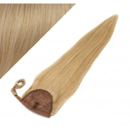 Clip in human hair ponytail wrap hair extension 20" straight - natural blonde