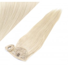 Clip in human hair ponytail wrap hair extension 20" straight - platinum blonde