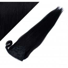 Clip in human hair ponytail wrap hair extension 24" straight - black