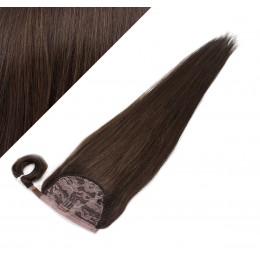 Clip in human hair ponytail wrap hair extension 24" straight - dark brown