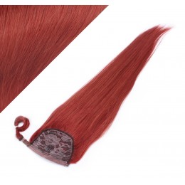 Clip in human hair ponytail wrap hair extension 24" straight - copper red
