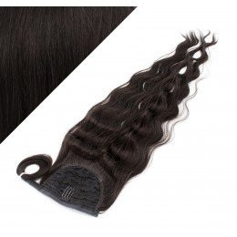 Clip in human hair ponytail wrap hair extension 20" wavy - natural black