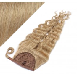 Clip in human hair ponytail wrap hair extension 24" wavy - natural blonde