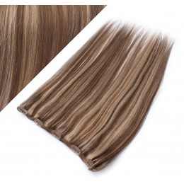 20˝ one piece full head clip in hair weft extension straight – dark brown / blonde