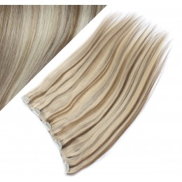 20˝ one piece full head clip in hair weft extension straight – platinum / light brown