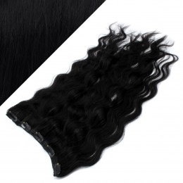 16˝ one piece full head clip in hair weft extension wavy – black