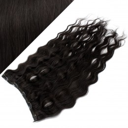 16˝ one piece full head clip in hair weft extension wavy – natural black