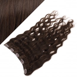 16˝ one piece full head clip in hair weft extension wavy – dark brown