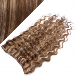 16˝ one piece full head clip in hair weft extension wavy – dark brown / blonde