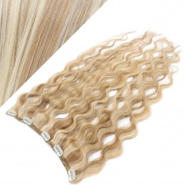 16˝ one piece full head clip in hair weft extension wavy – mixed blonde