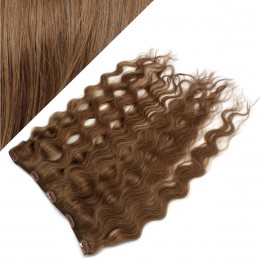 20˝ one piece full head clip in hair weft extension wavy – medium brown