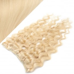 20˝ one piece full head clip in hair weft extension wavy – the lightest blonde